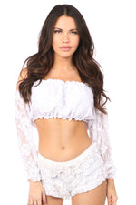 Plus Size White Lined Lace Long Sleeve Peasant Top