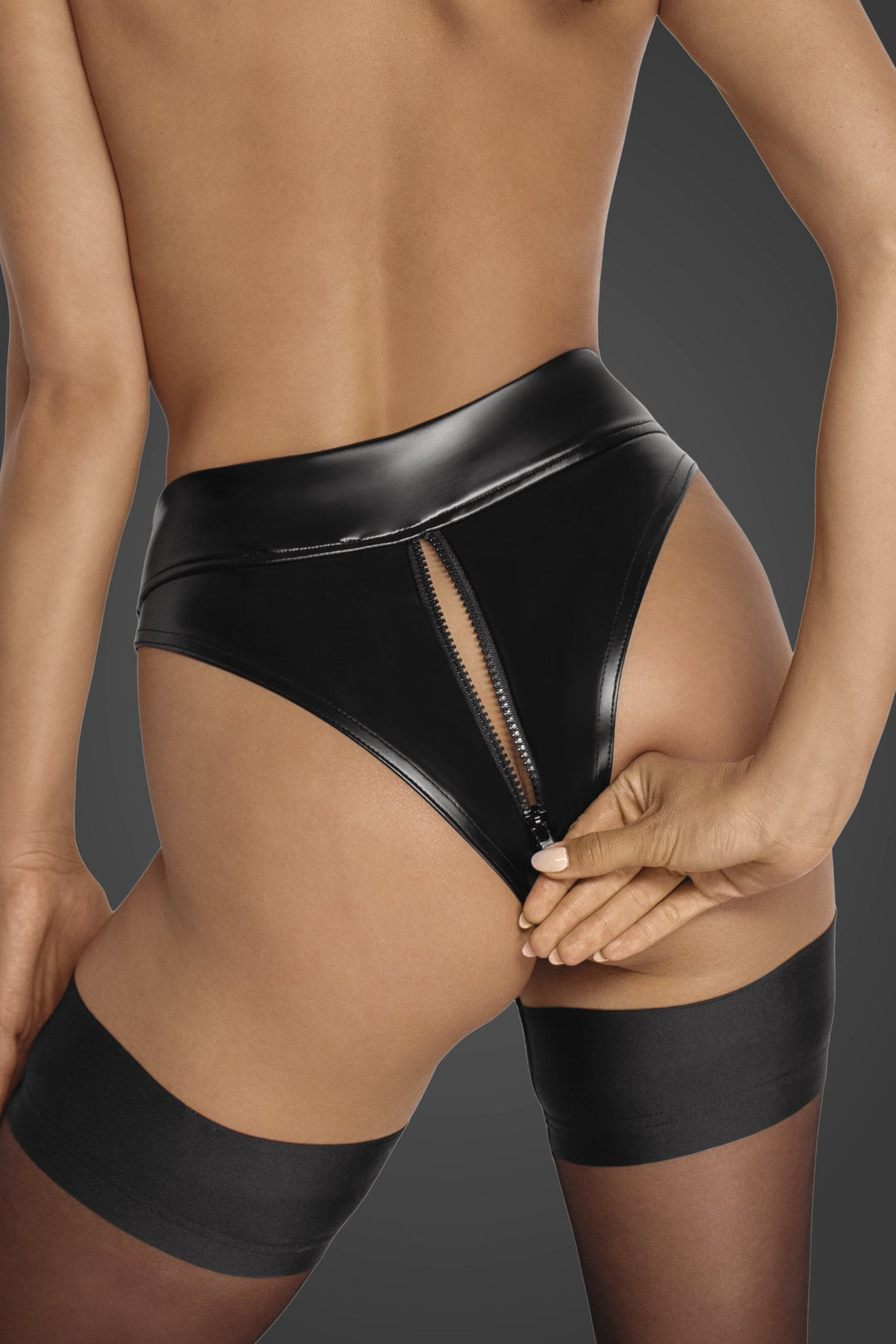 Noir Handmade Powerwetlook 2 Way Zip High Waisted Panties in Black Wetlook