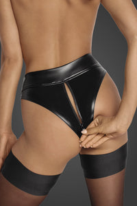Noir Handmade Powerwetlook 2 Way Zip High Waisted Panties in Black Wetlook