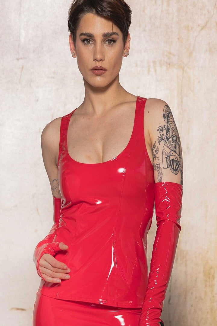 Praline Top Vinyl Red-Fetish Tops-Patrice Catanzaro-Red-XS-SEXYSHOES.COM