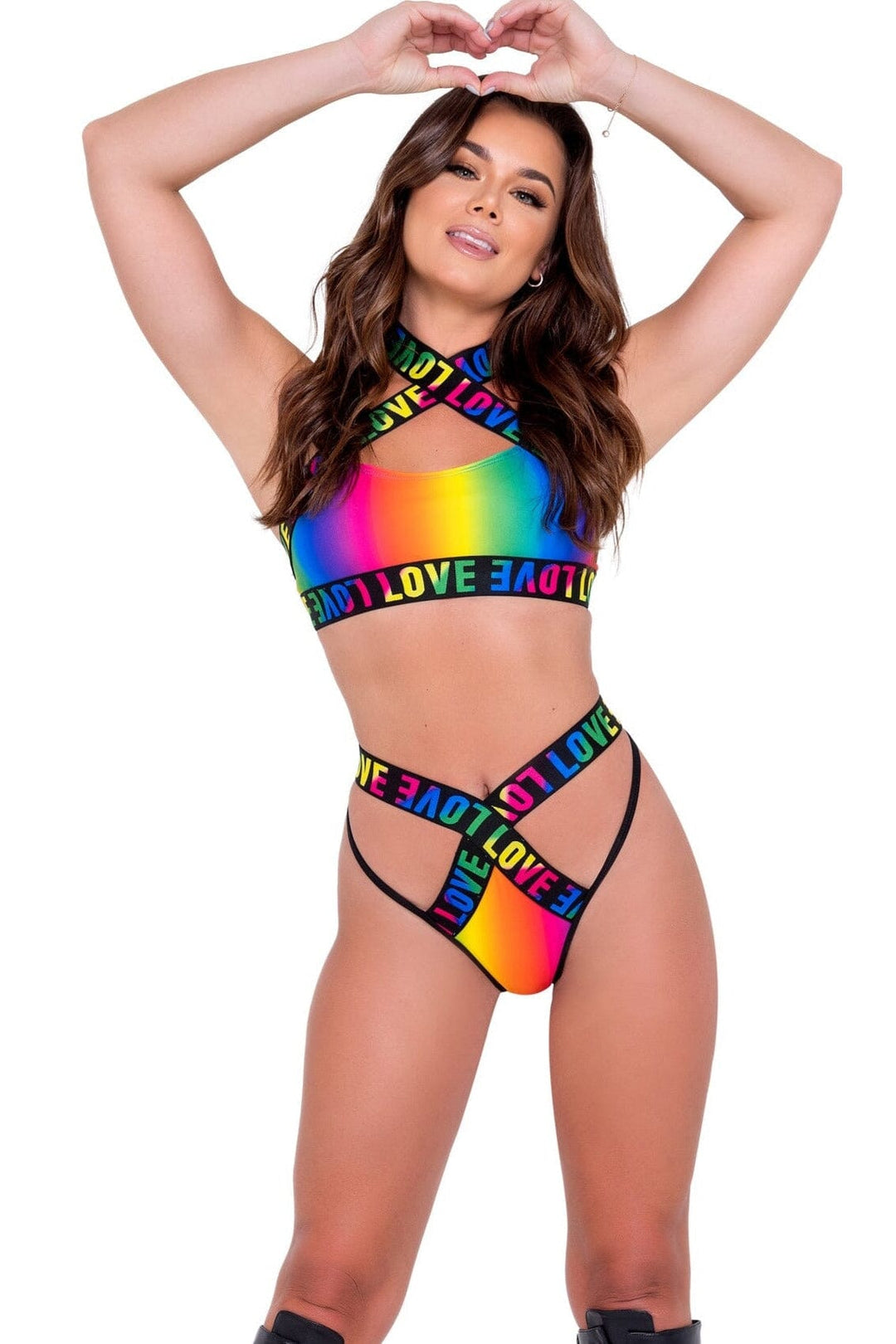 Pride High-Waisted Briefs with Elastic LOVE Logo-Booty Shorts-Roma Dancewear-Rainbow-S-SEXYSHOES.COM