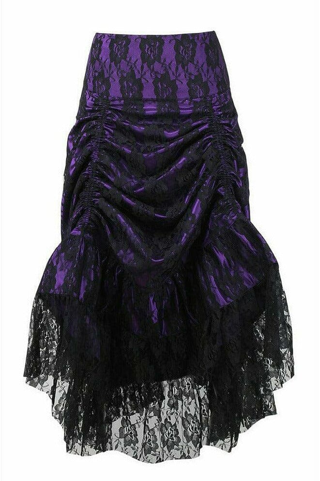 Purple w/Black Lace Overlay Ruched Bustle Skirt-Costume Skirts-Daisy Corsets-Purple-S-SEXYSHOES.COM