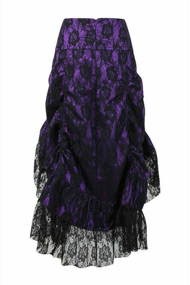 Purple w/Black Lace Overlay Ruched Bustle Skirt-Costume Skirts-Daisy Corsets-SEXYSHOES.COM