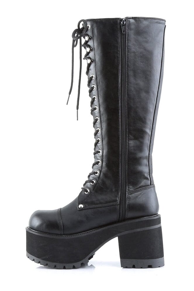 Demonia RANGER-302 Black Vegan Leather Knee Boot in Black Vegan Leather