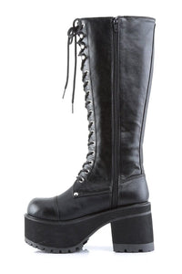 Demonia RANGER-302 Black Vegan Leather Knee Boot in Black Vegan Leather
