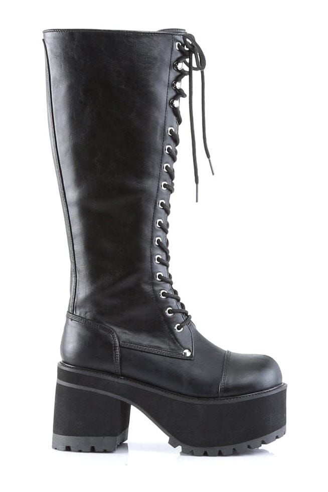 RANGER-302 Black Vegan Leather Knee Boot-Knee Boots-Demonia-SEXYSHOES.COM