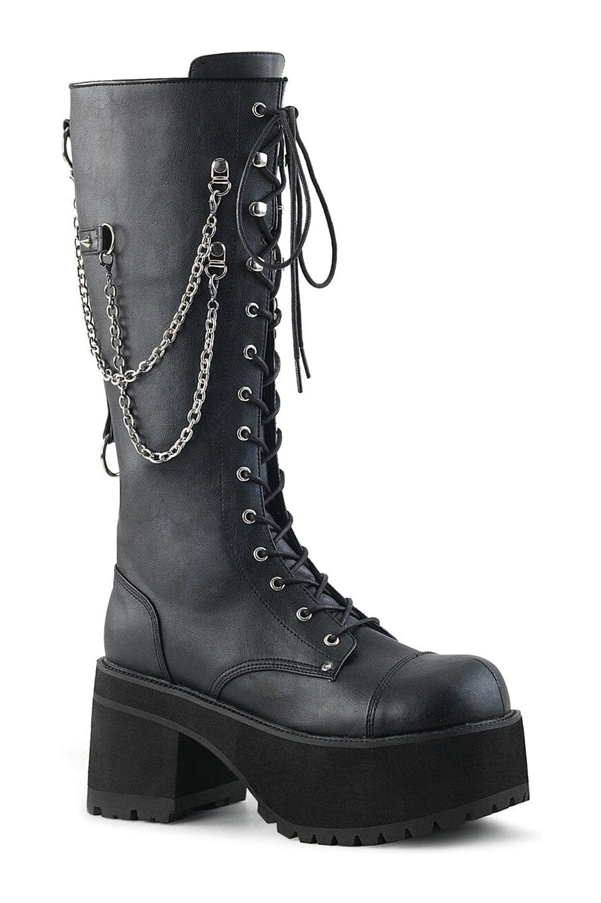 Demonia RANGER-303 Black Hologram Patent Knee Boot in Black Hologram Patent from SexyShoes.com