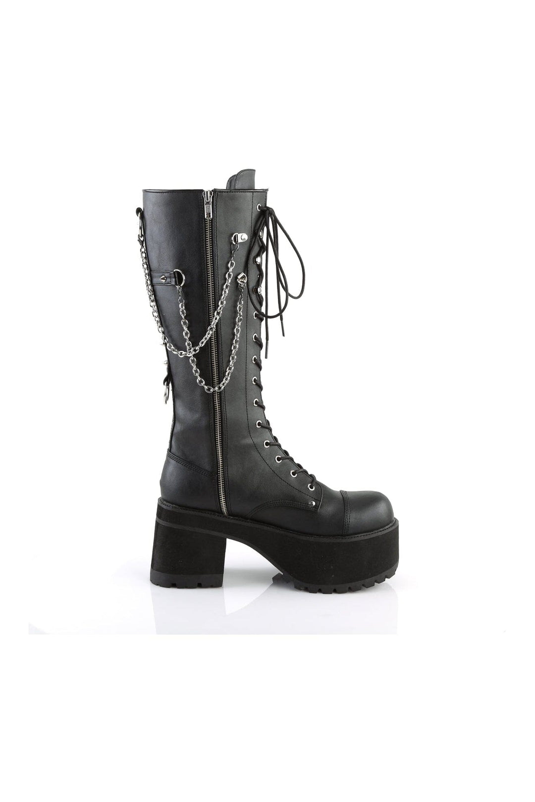 Demonia RANGER-303 Black Hologram Patent Knee Boot in Black Hologram Patent