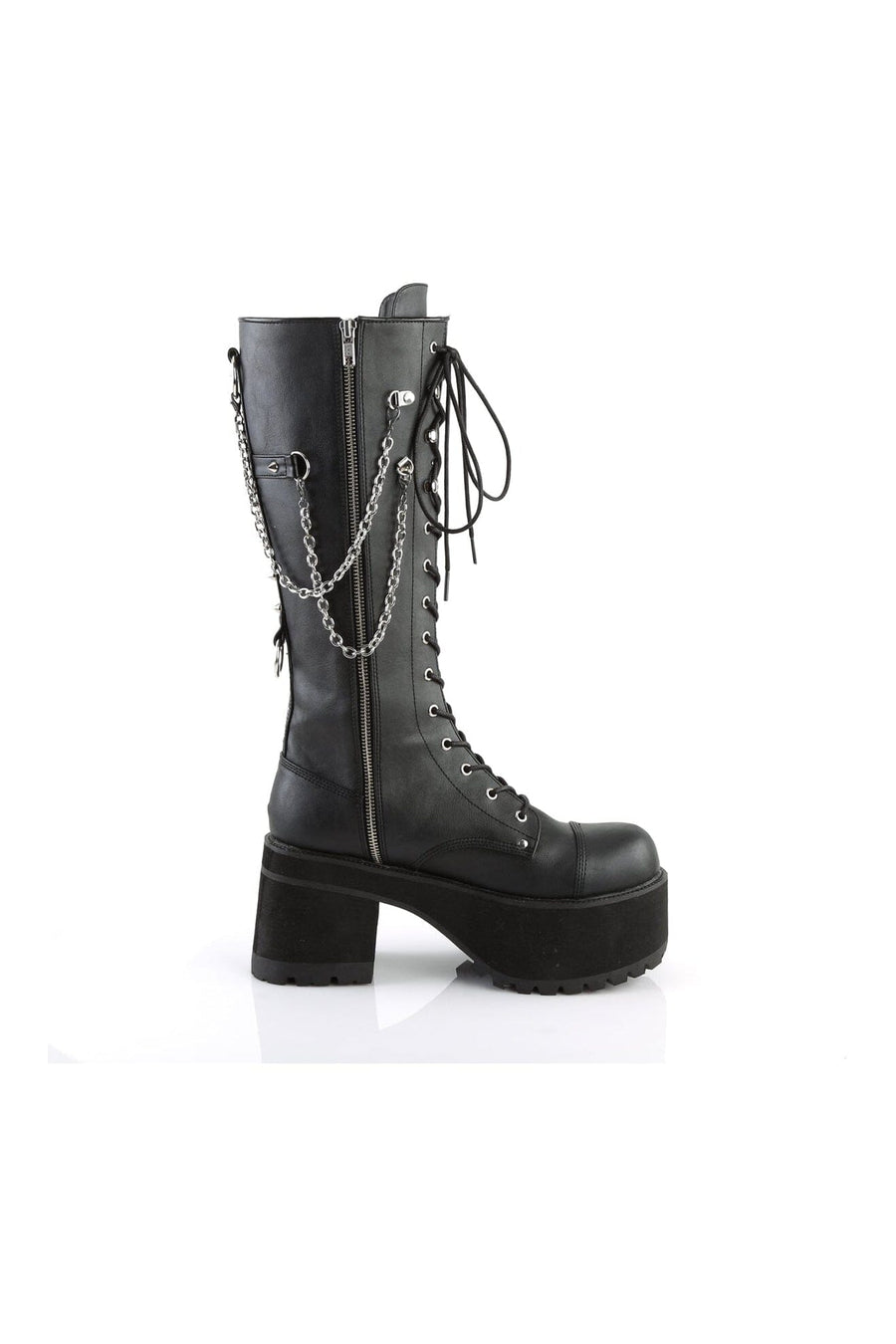 Demonia RANGER-303 Black Hologram Patent Knee Boot in Black Hologram Patent