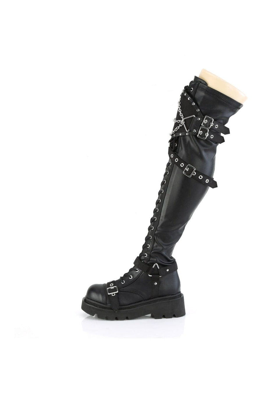 Demonia RENEGADE-320 Black Vegan Leather Knee Boot in Black Vegan Leather