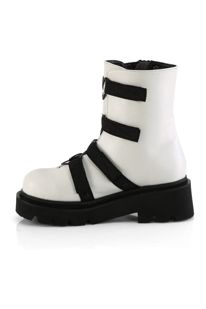Demonia RENEGADE-50 White Vegan Leather Ankle Boot in White Vegan Leather