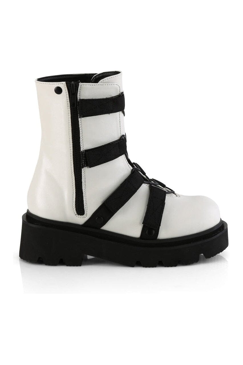 Demonia RENEGADE-50 White Vegan Leather Ankle Boot in White Vegan Leather