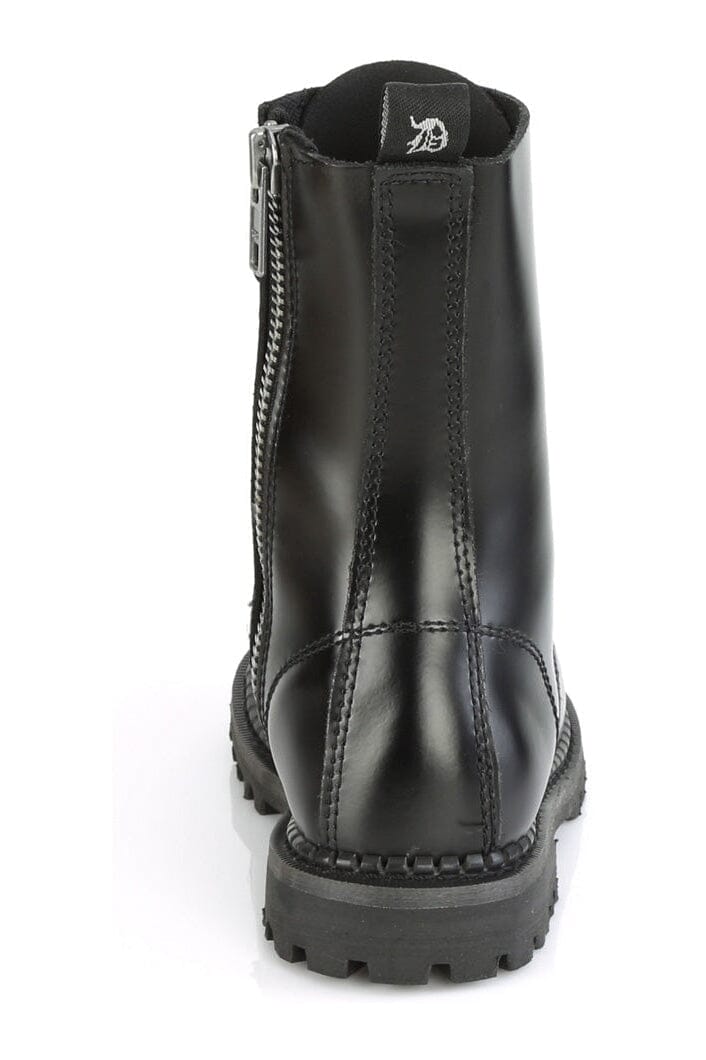 Demonia RIOT-10 Black Leather Ankle Boot in Black Leather