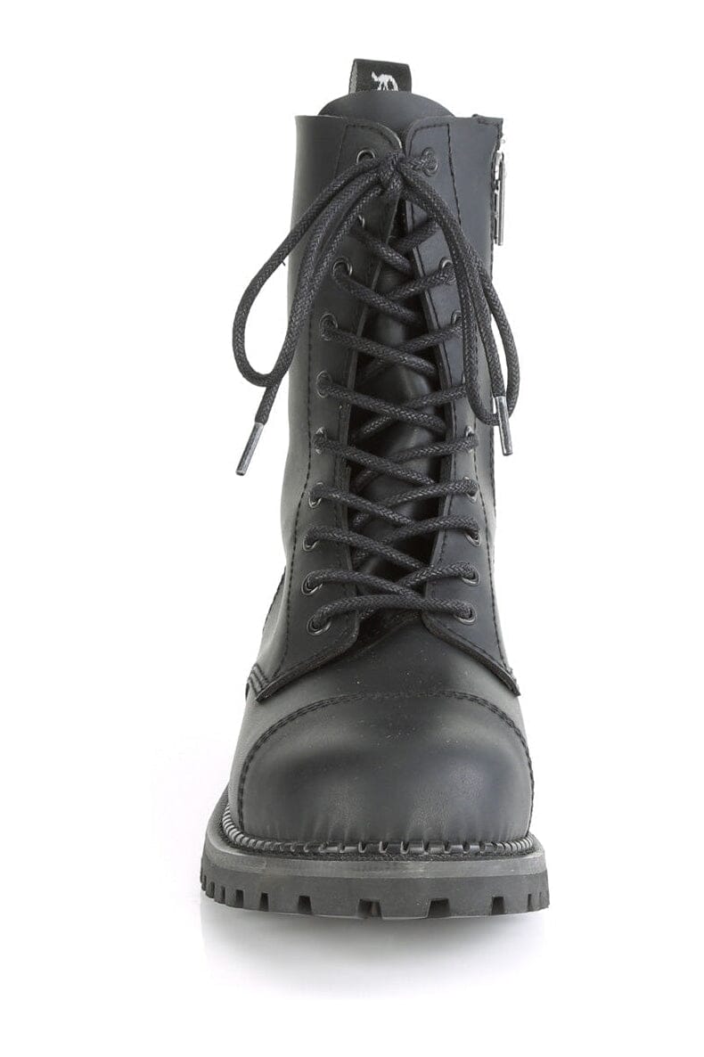 Demonia RIOT-10 Black Vegan Leather Ankle Boot in Black Vegan Leather