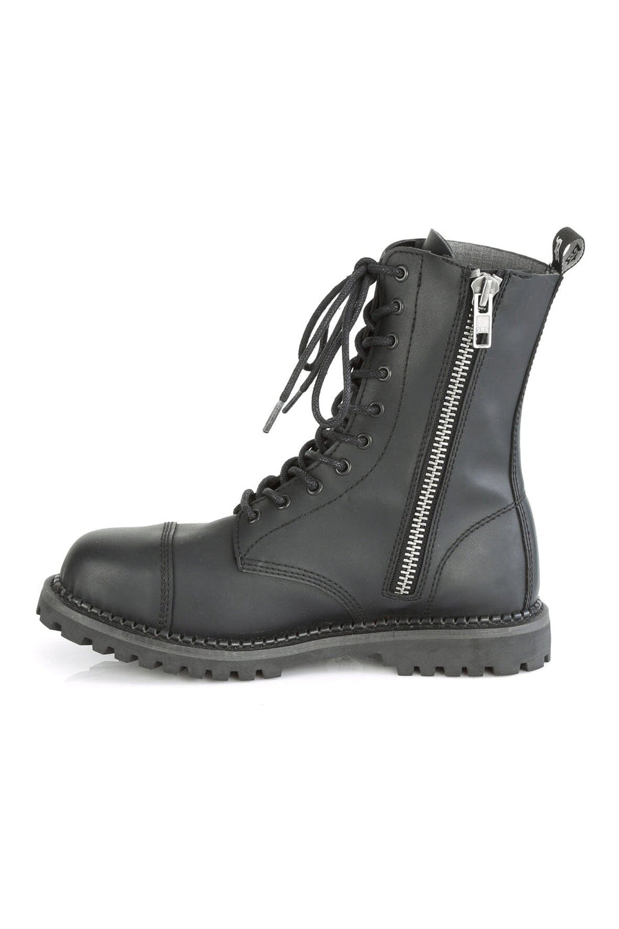 Demonia RIOT-10 Black Vegan Leather Ankle Boot in Black Vegan Leather
