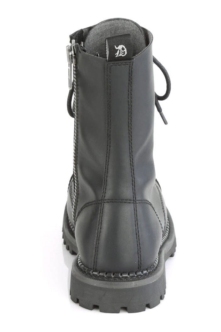 Demonia RIOT-10 Black Vegan Leather Ankle Boot in Black Vegan Leather