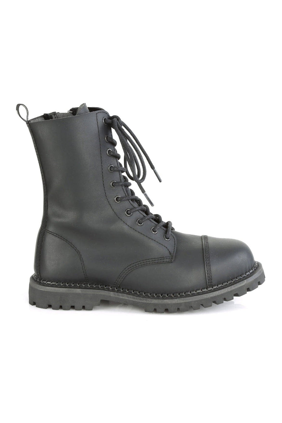 Demonia RIOT-10 Black Vegan Leather Ankle Boot in Black Vegan Leather