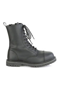 Demonia RIOT-10 Black Vegan Leather Ankle Boot in Black Vegan Leather