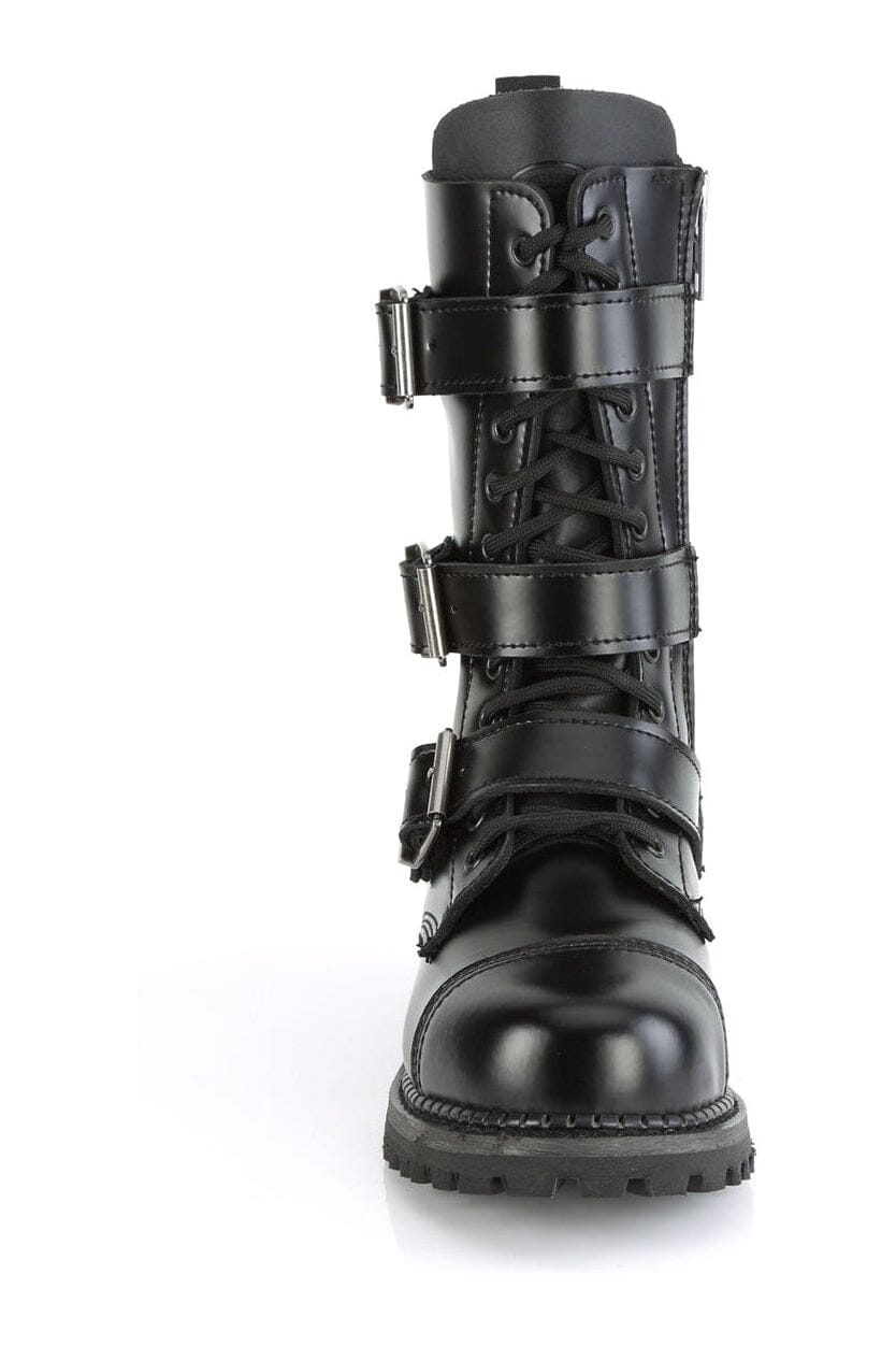 RIOT-12BK Black Leather Ankle Boot-Ankle Boots-Demonia-SEXYSHOES.COM