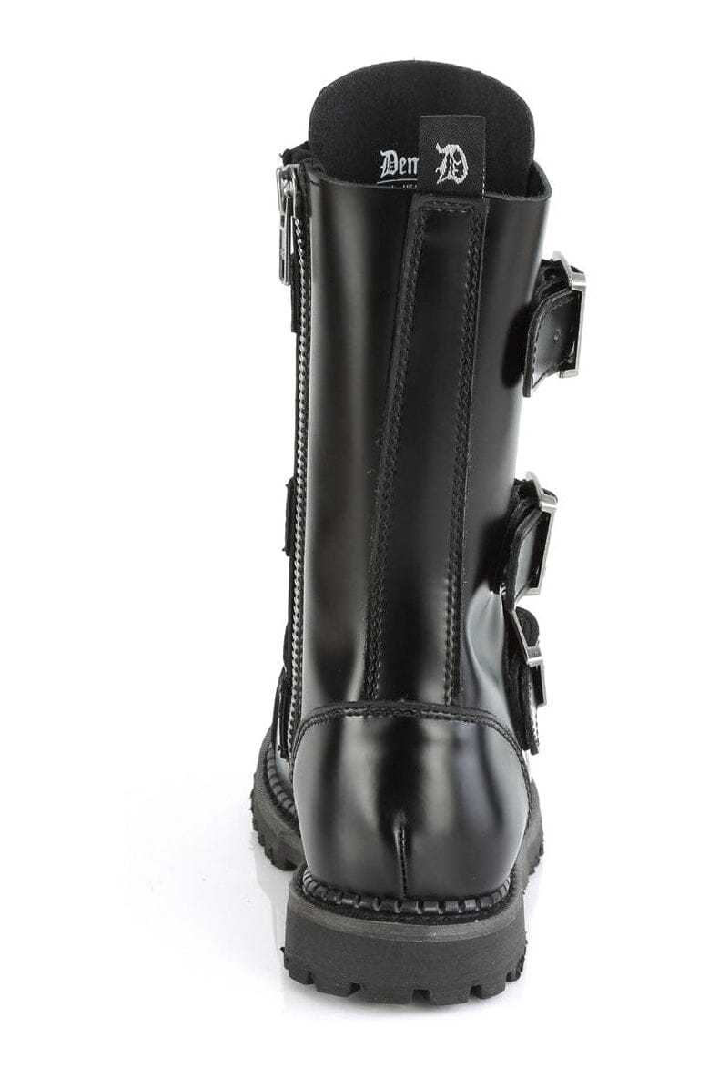 RIOT-12BK Black Leather Ankle Boot-Ankle Boots-Demonia-SEXYSHOES.COM