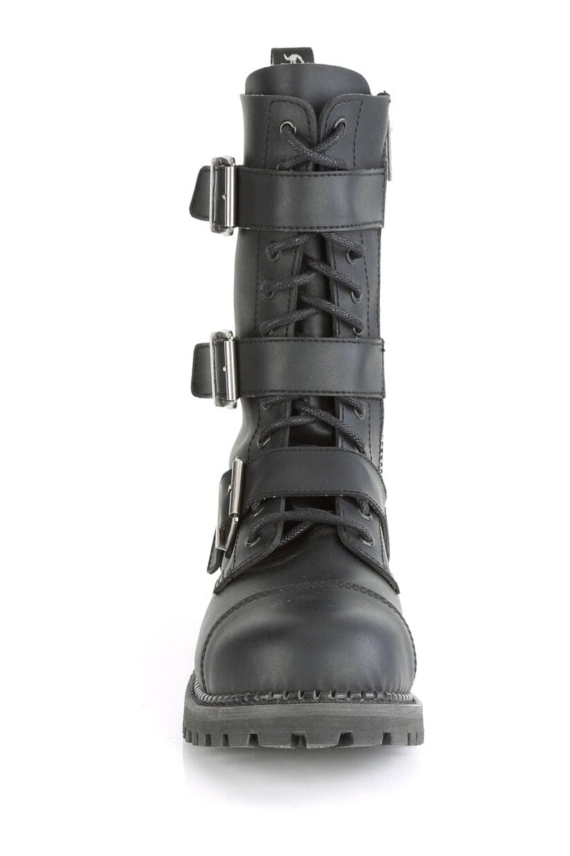 Demonia RIOT-12BK Black Vegan Leather Ankle Boot in Black Vegan Leather