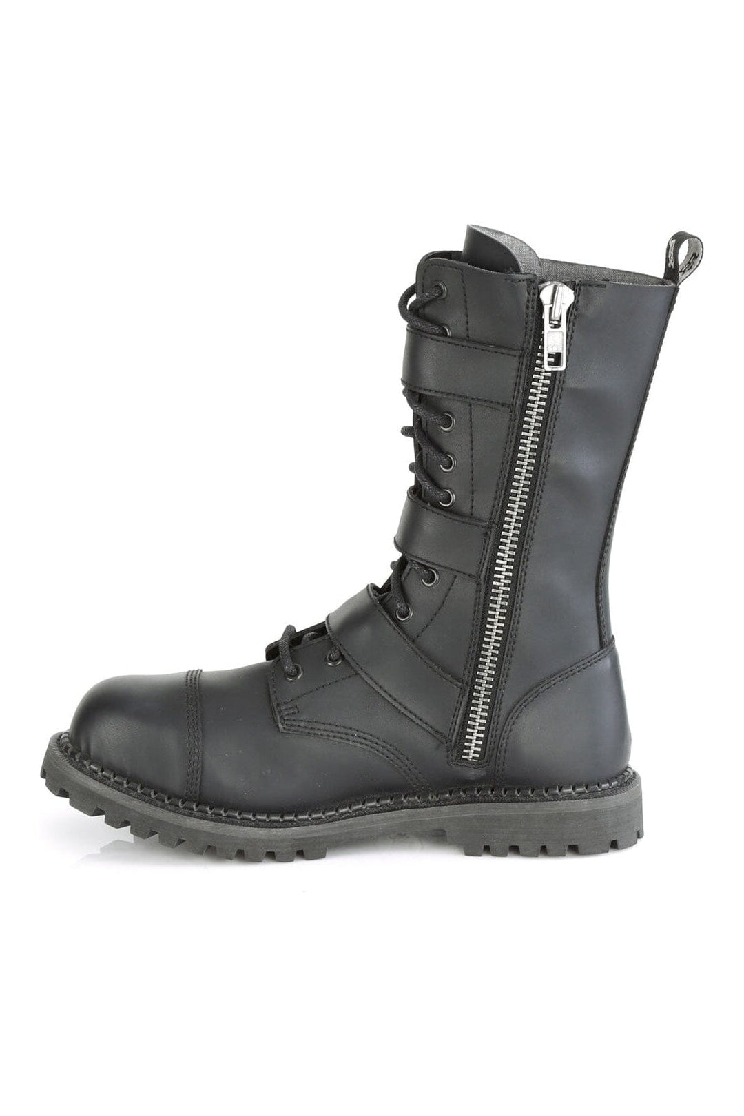 Demonia RIOT-12BK Black Vegan Leather Ankle Boot in Black Vegan Leather