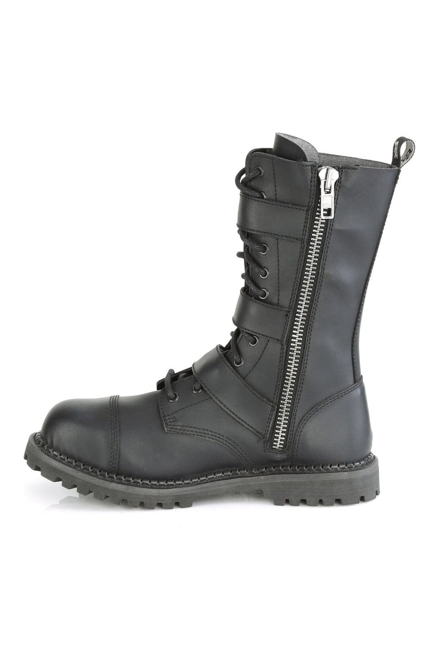 Demonia RIOT-12BK Black Vegan Leather Ankle Boot in Black Vegan Leather