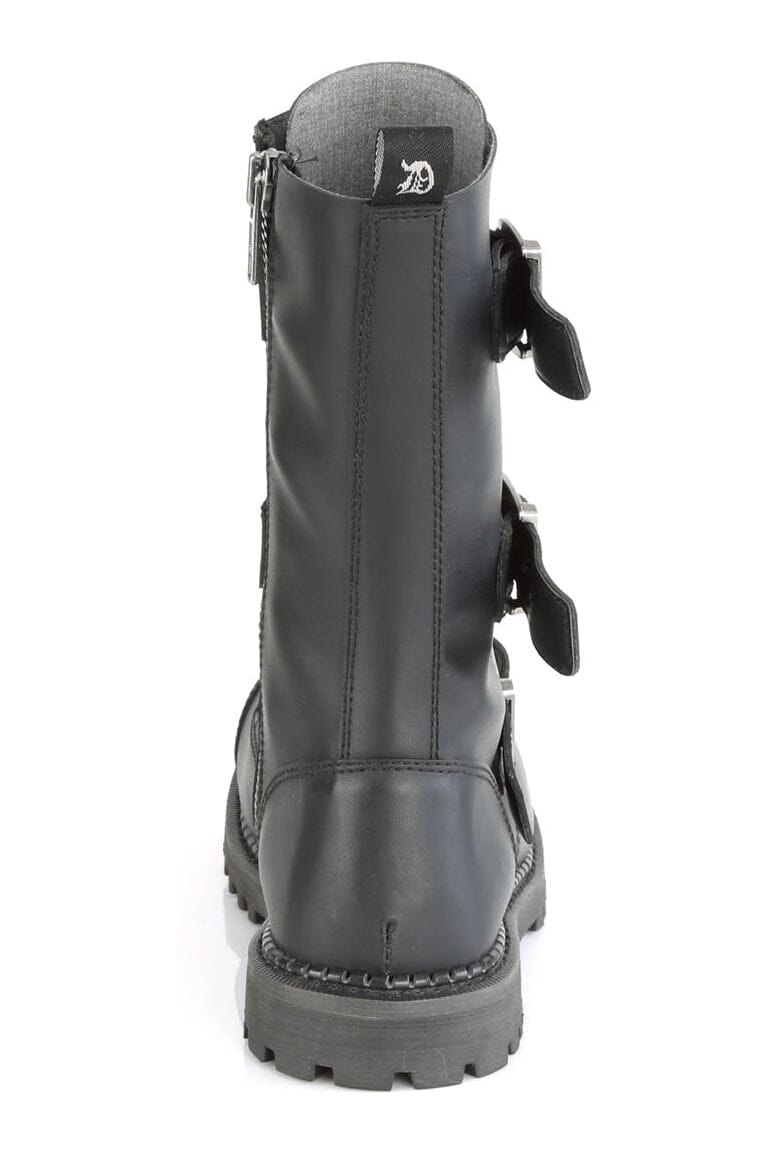 Demonia RIOT-12BK Black Vegan Leather Ankle Boot in Black Vegan Leather