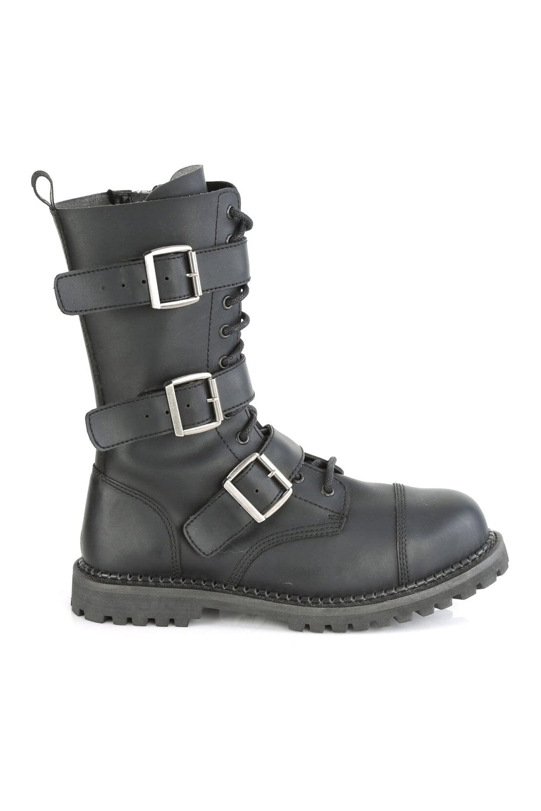 Demonia RIOT-12BK Black Vegan Leather Ankle Boot in Black Vegan Leather