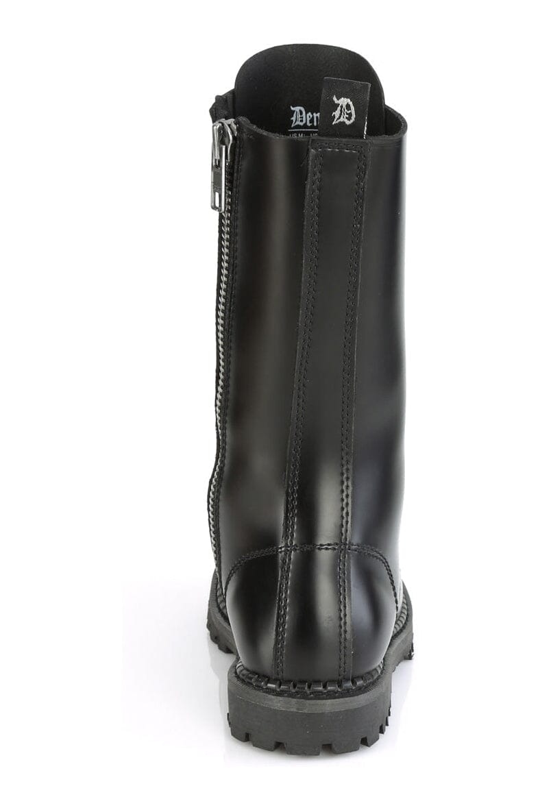 Demonia RIOT-14 Black Leather Knee Boot in Black Leather