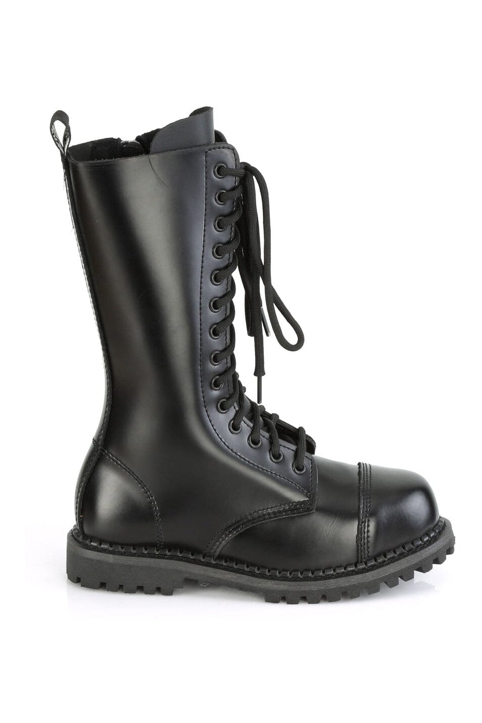 Demonia RIOT-14 Black Leather Knee Boot in Black Leather