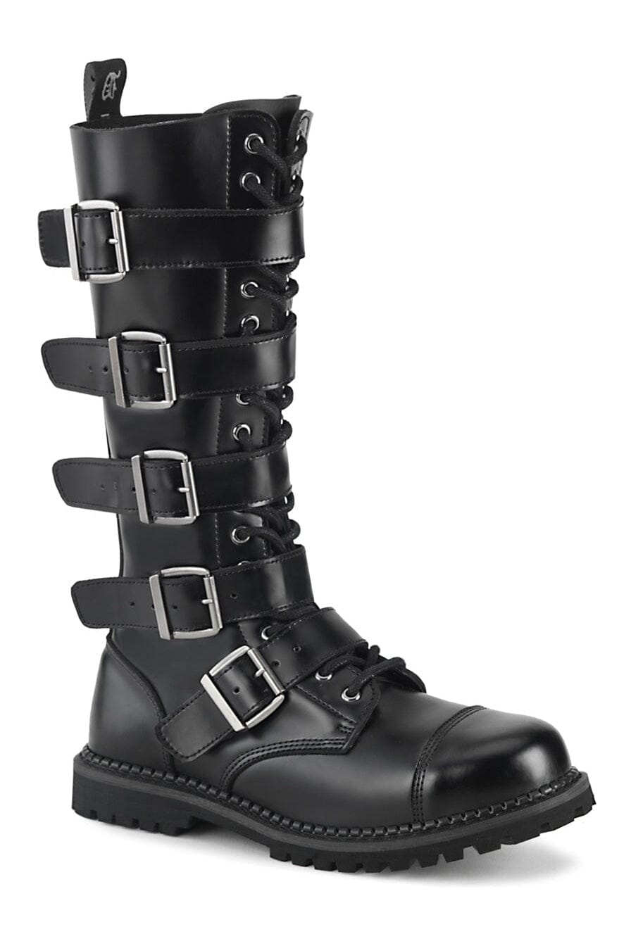 Demonia RIOT-18BK Black Leather Knee Boot in Black Leather from SexyShoes.com