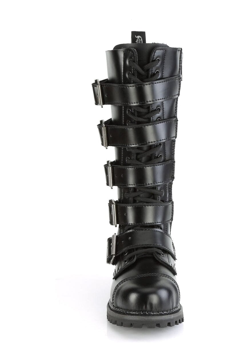 Demonia RIOT-18BK Black Leather Knee Boot in Black Leather