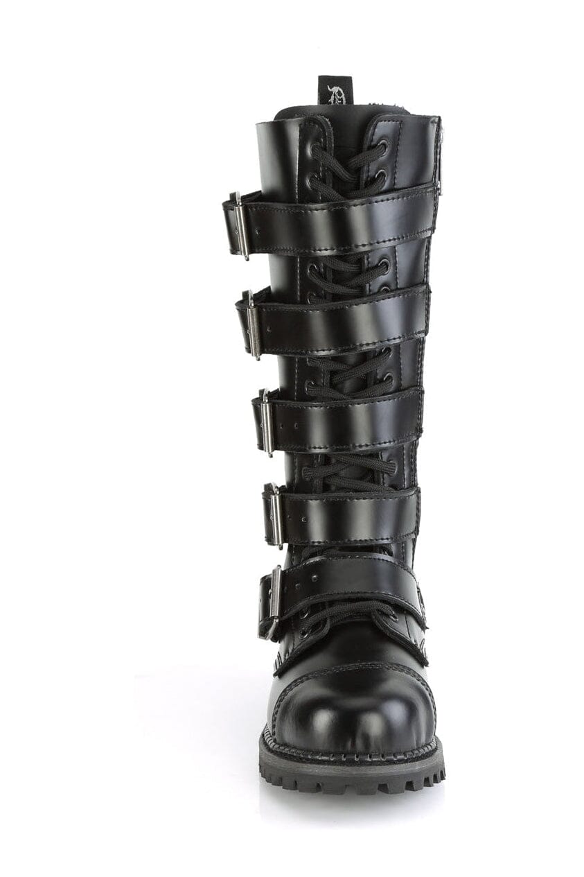 RIOT-18BK Black Leather Knee Boot-Knee Boots-Demonia-SEXYSHOES.COM