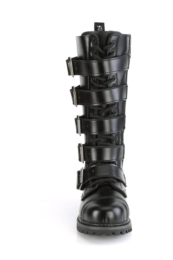 RIOT-18BK Black Leather Knee Boot-Knee Boots-Demonia-SEXYSHOES.COM