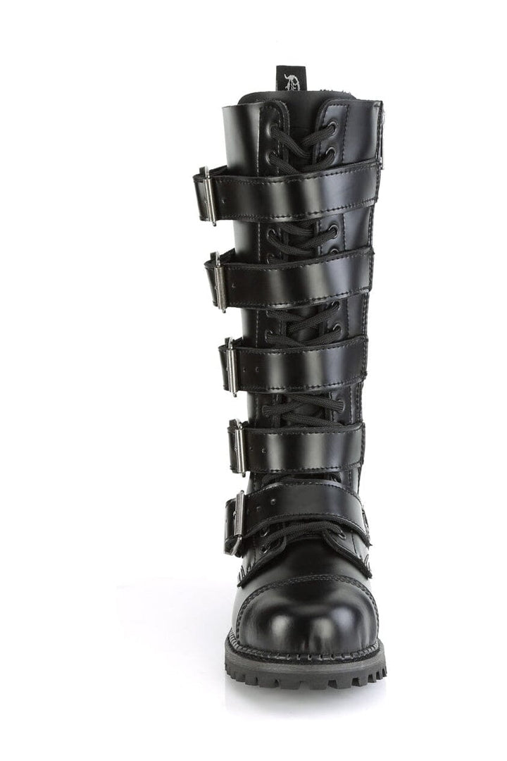 SS-RIOT-18BK Black Leather Knee Boot