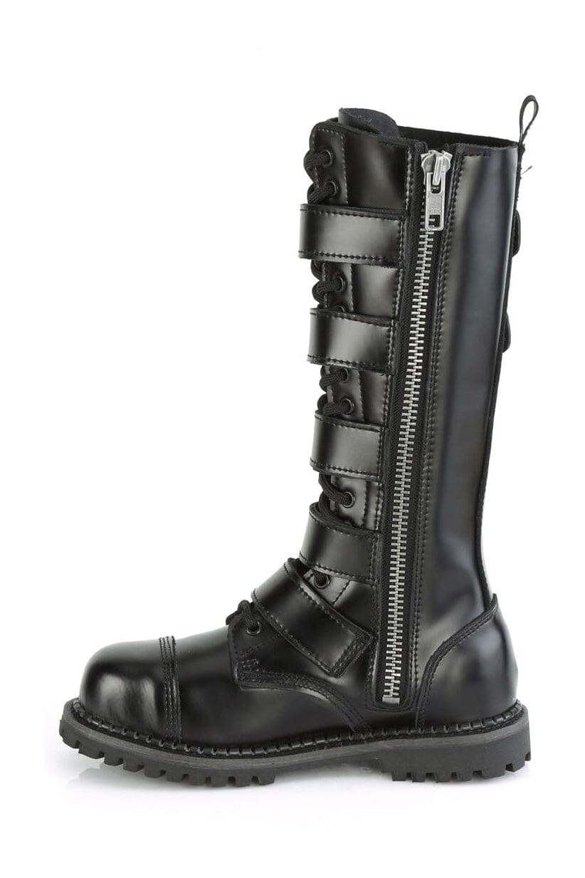 RIOT-18BK Black Leather Knee Boot-Knee Boots-Demonia-SEXYSHOES.COM