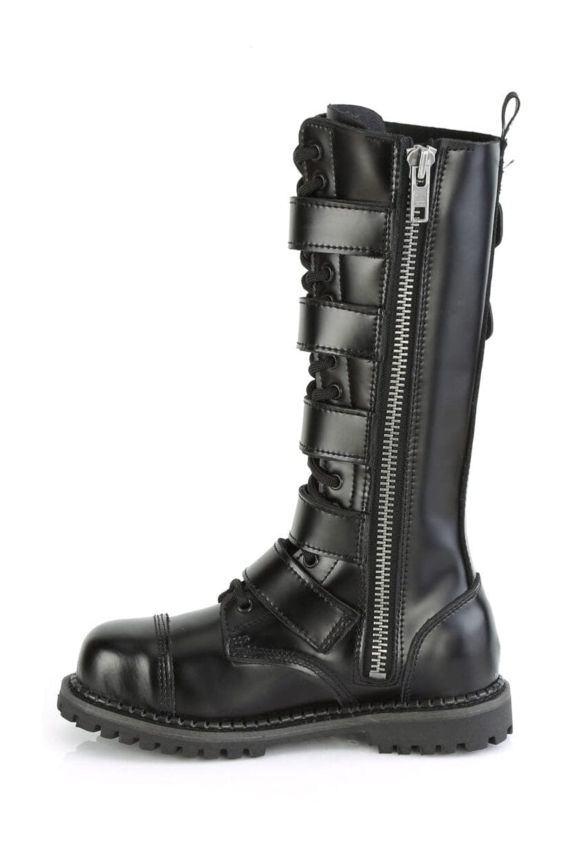 Demonia RIOT-18BK Black Leather Knee Boot in Black Leather