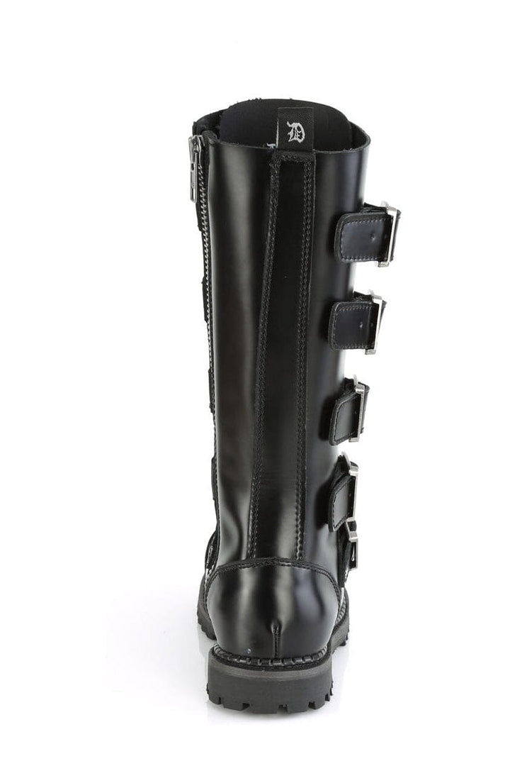 RIOT-18BK Black Leather Knee Boot-Knee Boots-Demonia-SEXYSHOES.COM