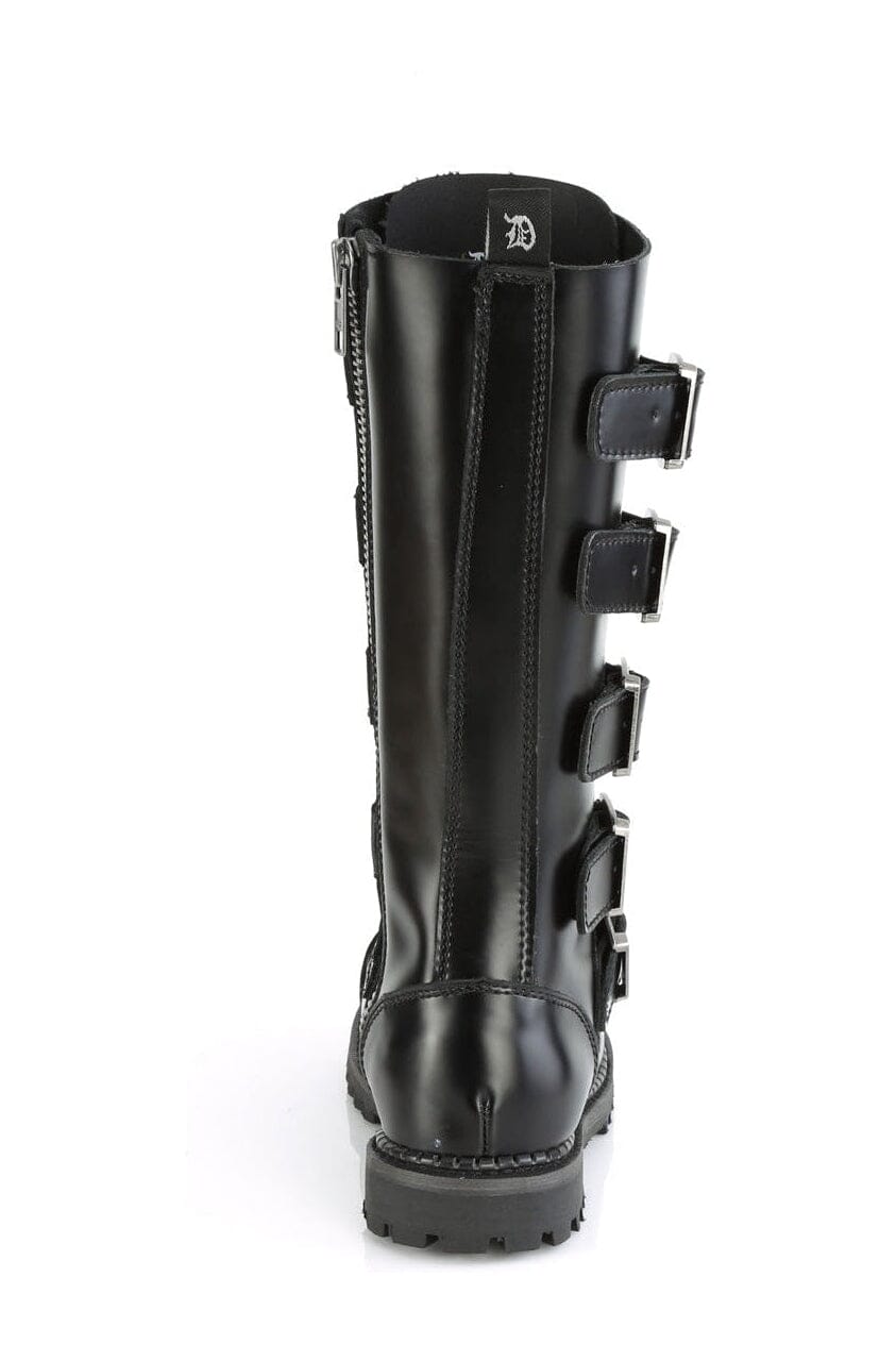 Demonia RIOT-18BK Black Leather Knee Boot in Black Leather