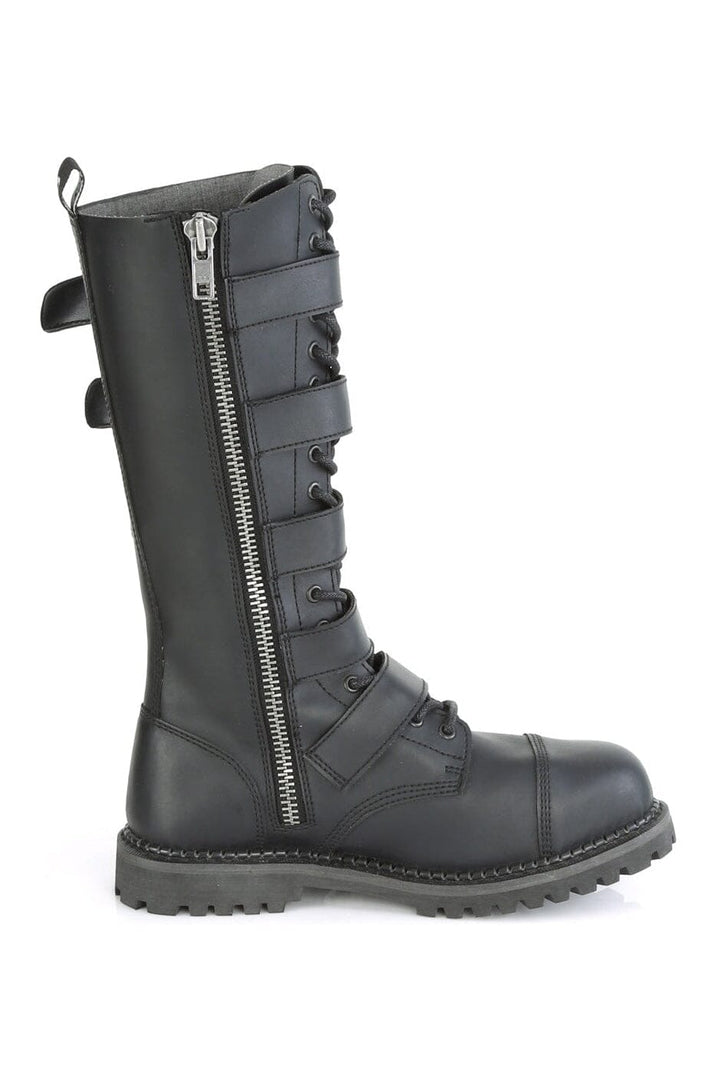 RIOT-18BK Black Vegan Leather Knee Boot-Knee Boots-Demonia-SEXYSHOES.COM