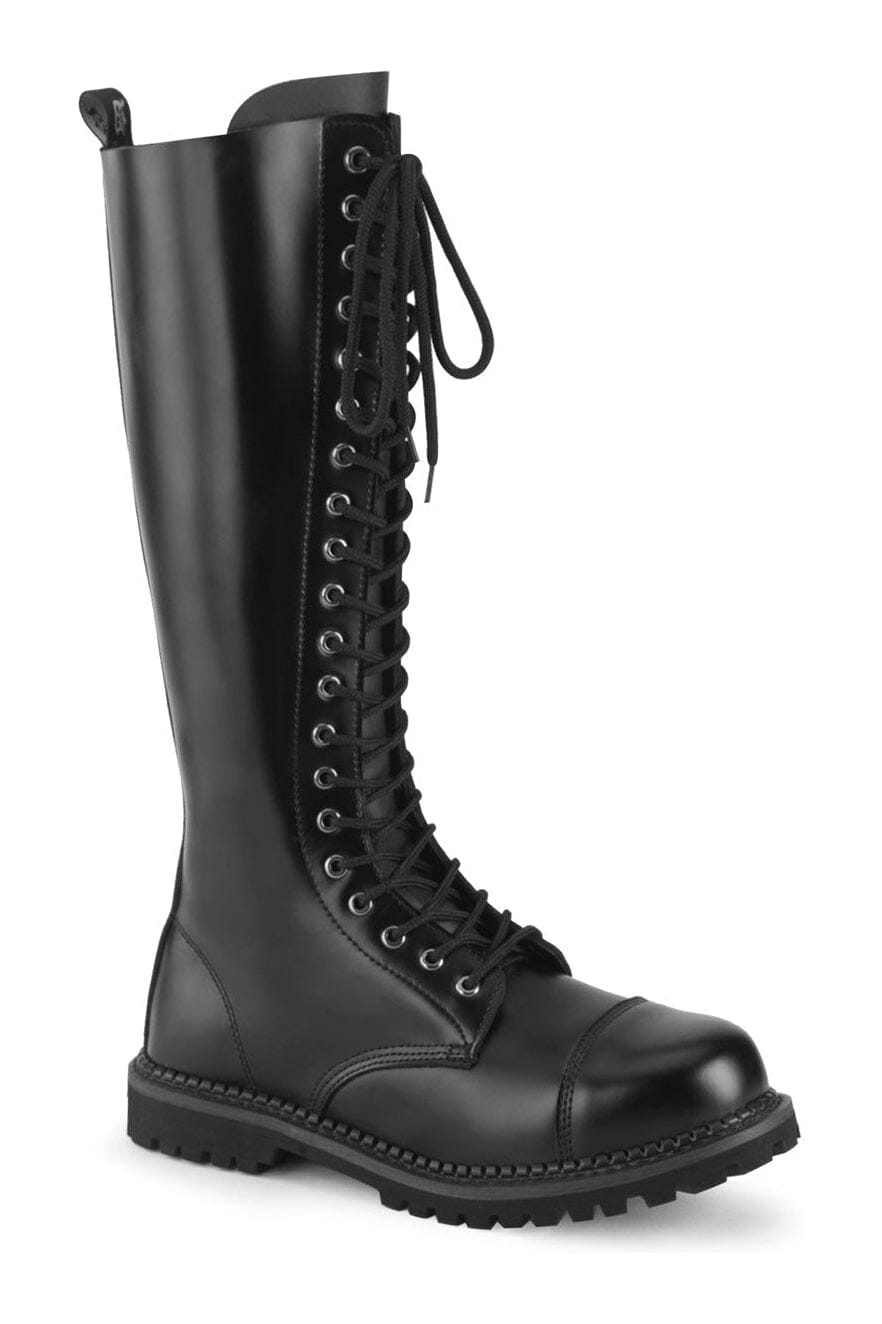 Demonia RIOT-20 Black Leather Knee Boot in Black Leather from SexyShoes.com
