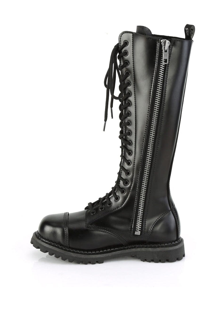 RIOT-20 Black Leather Knee Boot-Knee Boots-Demonia-SEXYSHOES.COM