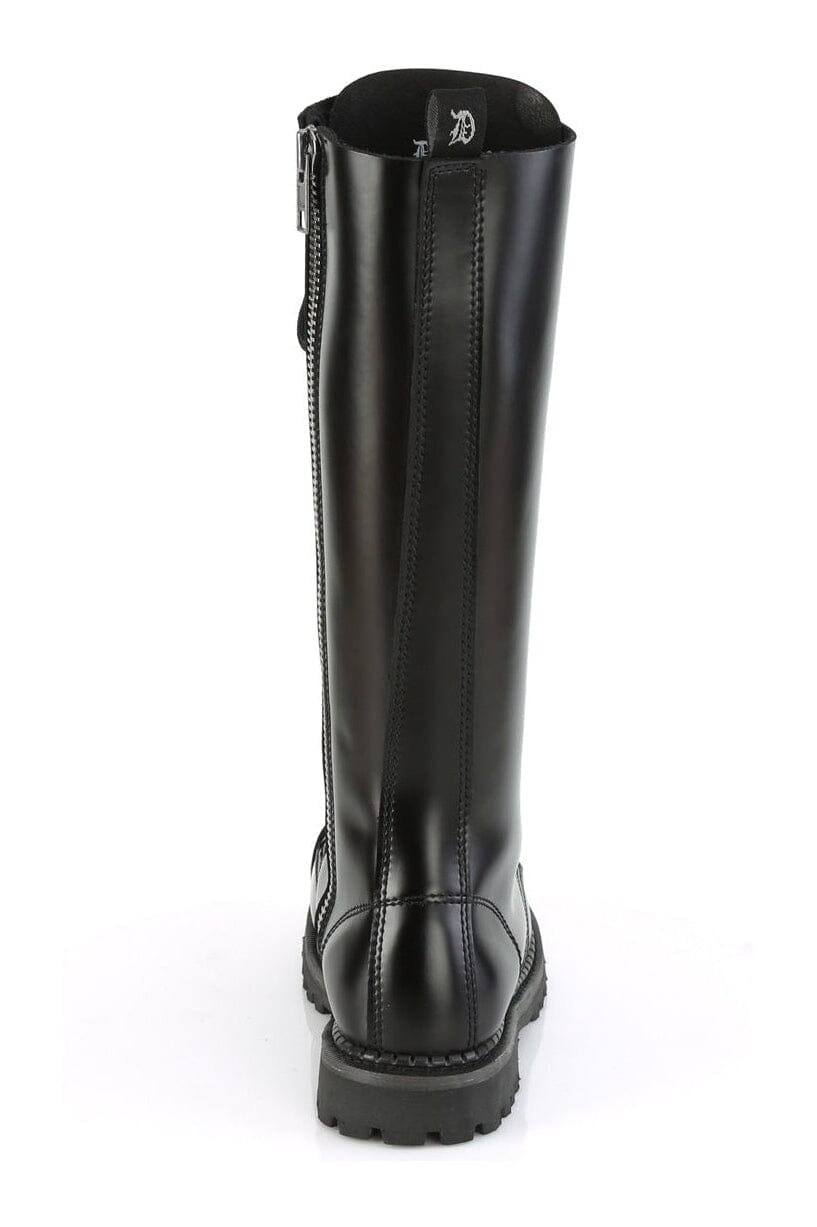 RIOT-20 Black Leather Knee Boot-Knee Boots-Demonia-SEXYSHOES.COM