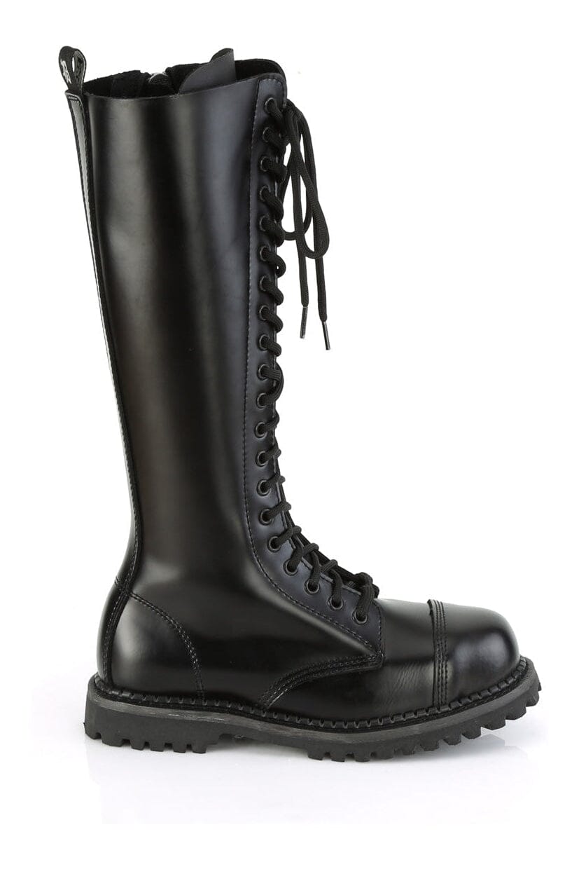 RIOT-20 Black Leather Knee Boot-Knee Boots-Demonia-SEXYSHOES.COM