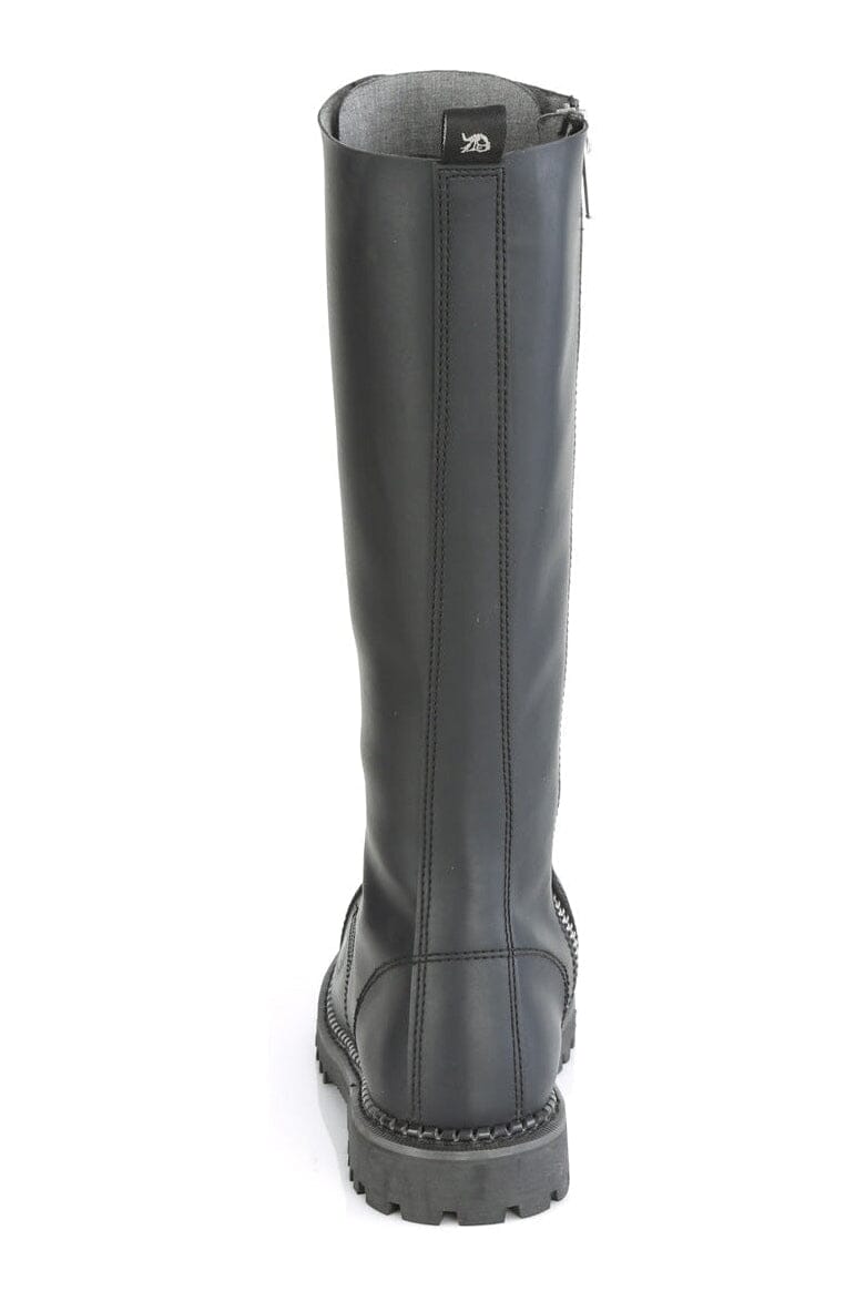 Demonia RIOT-20 Black Vegan Leather Knee Boot in Black Vegan Leather