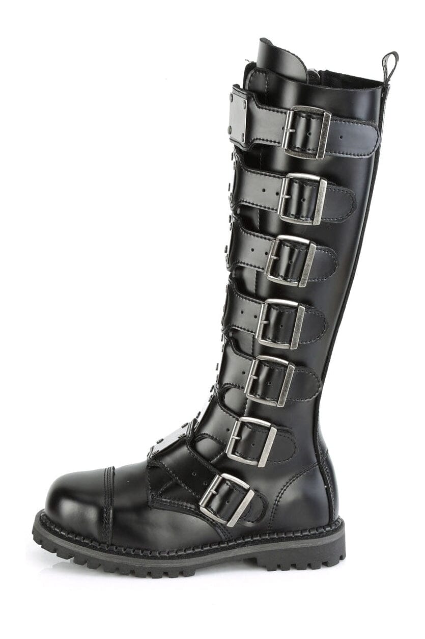Demonia RIOT-21MP Black Leather Knee Boot in Black Leather