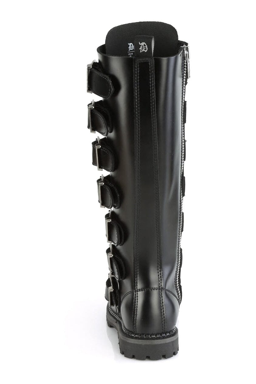Demonia RIOT-21MP Black Leather Knee Boot in Black Leather