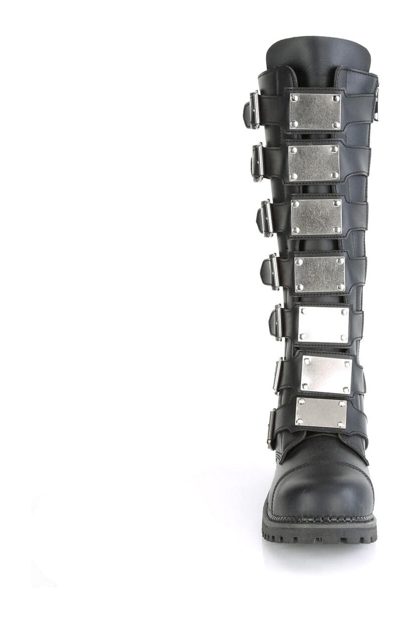 Demonia RIOT-21MP Black Vegan Leather Knee Boot in Black Vegan Leather