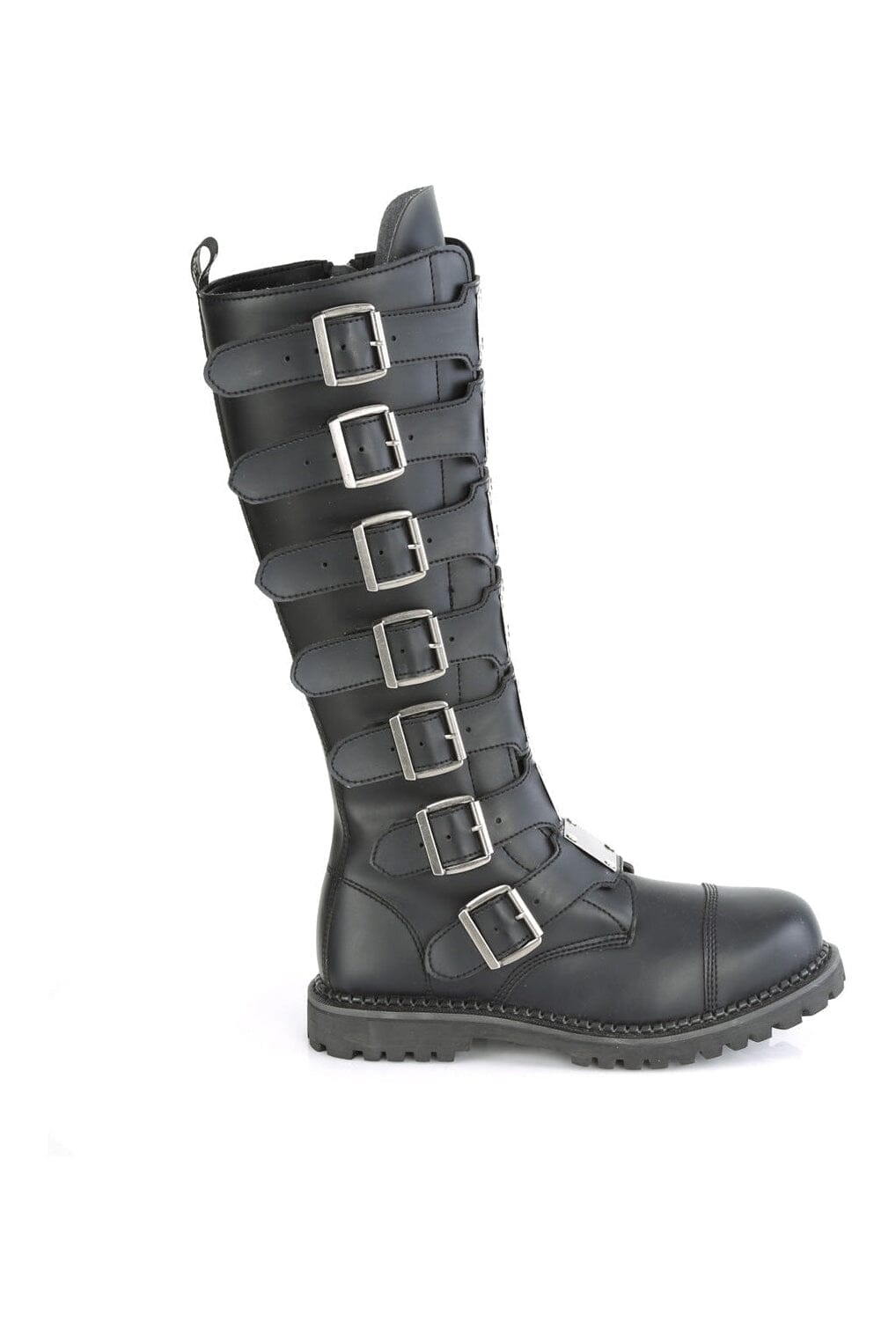 Demonia RIOT-21MP Black Vegan Leather Knee Boot in Black Vegan Leather
